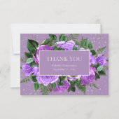 Quinceañera Paars Floral Silver Glitter Dank u Bedankkaart (Voorkant)