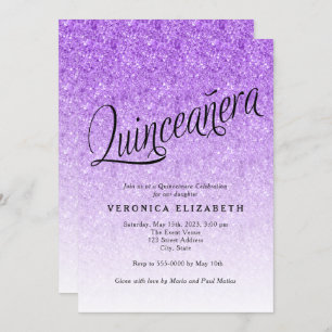 Quinceanera Paars Glitter Birthday Uitnodiging