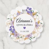 Quinceanera Paars Gold Floral Party Bedankjes Labels (Voorkant)