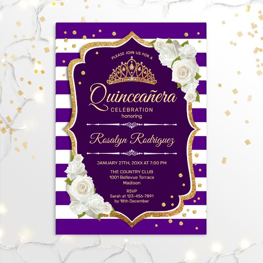 Quinceanera - Paars Gold White Kaart