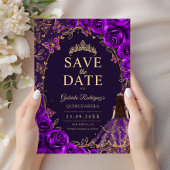 Quinceanera Paars Goud Save The Date