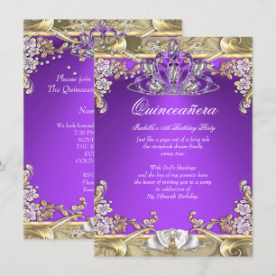 Quinceanera Paars Goud Wit 15de Verjaardagsfeest Kaart