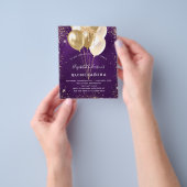 Quinceanera paars goudballon flyer (Hand)