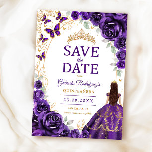 Quinceanera Paars Gouden Bloem Save The Date