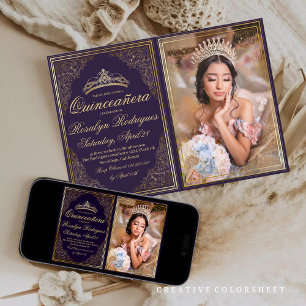 Quinceanera Paars gouden sierlijke prinsessen tiar Kaart