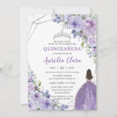 Quinceañera Paars Lavender Floral Silver Princess Kaart (Voorkant)