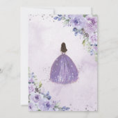 Quinceañera Paars Lavender Floral Silver Princess Kaart (Achterkant)
