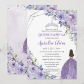 Quinceañera Paars Lavender Floral Silver Princess Kaart (Voorkant / Achterkant)