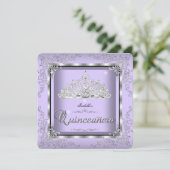 Quinceanera Paars Lavender Silver Diamond Tiara 3 Kaart (Staand voorkant)