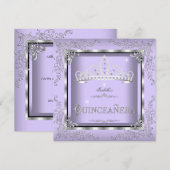 Quinceanera Paars Lavender Silver Diamond Tiara 4 Kaart (Voorkant / Achterkant)