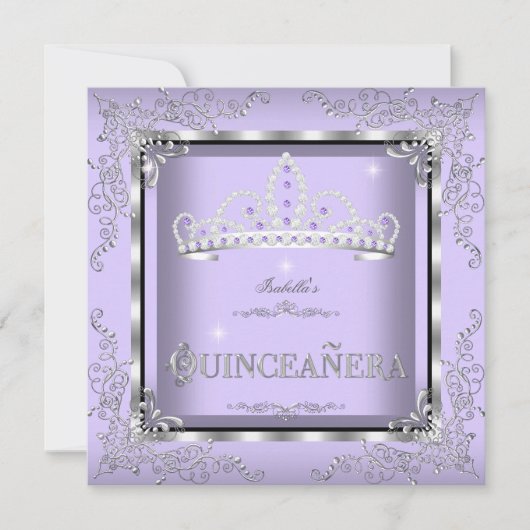 Quinceanera Paars Lavender Silver Diamond Tiara 4 Kaart (Voorkant)