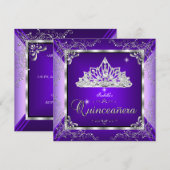 Quinceanera Paars Lavender Silver Diamond Tiara Kaart (Voorkant / Achterkant)