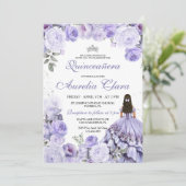 Quinceañera Paars Lila Floral Princess Spaans Kaart (Staand voorkant)