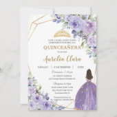 Quinceañera Paars Lila Floral Princess Spaans Kaart (Voorkant)