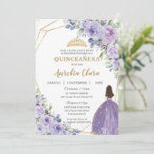 Quinceañera Paars Lila Floral Princess Spaans Kaart (Staand voorkant)