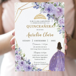 Quinceañera Paars Lila Floral Princess Spaans Kaart