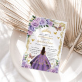 Quinceañera Paars Lila Roos Floral Gold Princess Kaart