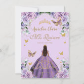 Quinceañera Paars Lila Roos Floral Gold Princess Save The Date (Achterkant)
