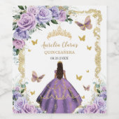 Quinceañera Paars Lila Roos Floral Gold Princess Wijn Etiket (Enkel label)