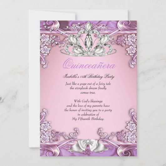 Quinceanera Paars Pink 15e verjaardag Kaart (Voorkant)