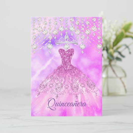 Quinceanera Paars Pink Dress 15e verjaardag Kaart (Staand voorkant)