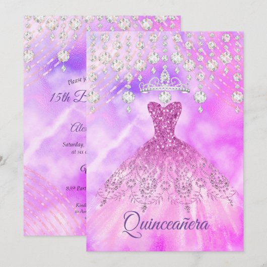 Quinceanera Paars Pink Dress 15e verjaardag Kaart (Voorkant / Achterkant)