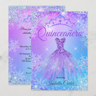 Quinceanera Paars Roze Blauw Winter Wonderland 2 Kaart