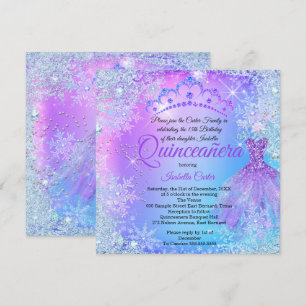 Quinceanera Paars Roze Blauw Winter WonderLand Kaart