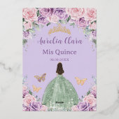 Quinceañera Paars Roze Bloemige Saliegroene Jurk Folie Uitnodiging (Achterkant)