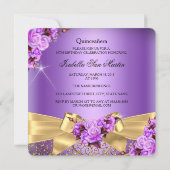Quinceanera Paars roze Rose Birthday Gold Bow Kaart (Achterkant)