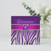 Quinceanera Paars roze Zebra Silver Butterfly Kaart (Staand voorkant)
