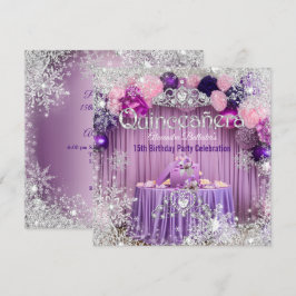 Quinceanera Paars Roze Zilveren Tiara Sneeuwvlok Kaart