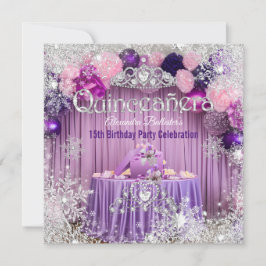 Quinceanera Paars Roze Zilveren Tiara Sneeuwvlok  Kaart