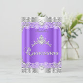 Quinceanera Paars Silver Diamond Tiara 15de partij Kaart (Staand voorkant)