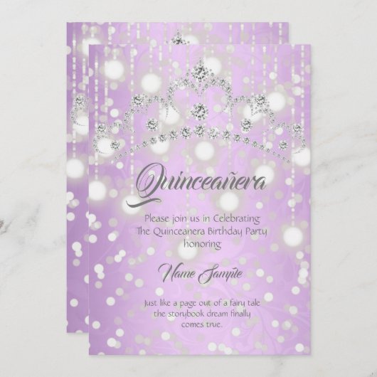 Quinceanera  Paars Silver Diamond Tiara Kaart (Voorkant / Achterkant)