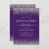Quinceanera Paars Silver Modern Glitter Kaart (Voorkant / Achterkant)