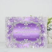 Quinceanera Paars Silver Tiara Winter Wonderland Kaart (Staand voorkant)