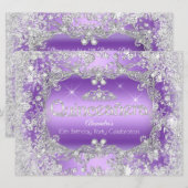 Quinceanera Paars Silver Tiara Winter Wonderland Kaart (Voorkant / Achterkant)
