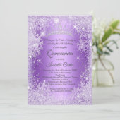 Quinceanera Paars Snowflake Winter Wonderland Kaart (Staand voorkant)