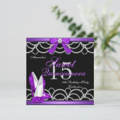 Quinceanera Paars Sweet 15 Party Glitter Black Kaart (Staand voorkant)
