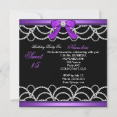 Quinceanera Paars Sweet 15 Party Glitter Black Kaart (Achterkant)