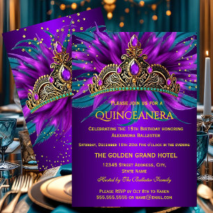 Quinceanera Paars Teal Blauwe Tiara Verjaardagsfee Kaart