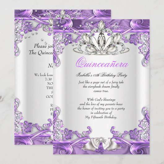 Quinceanera Paars White, 15e verjaardag Kaart (Voorkant / Achterkant)