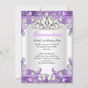 Quinceanera Paars Wit 15de Verjaardagsfeest Kaart