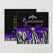 Quinceanera Paars Zebra Black White Diamonds Kaart (Voorkant / Achterkant)