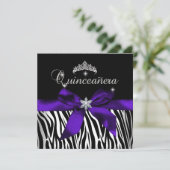 Quinceanera Paars Zebra Black White Diamonds Kaart (Staand voorkant)