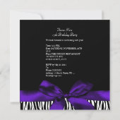 Quinceanera Paars Zebra Black White Diamonds Kaart (Achterkant)