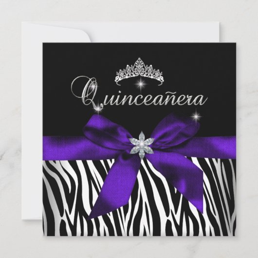 Quinceanera Paars Zebra Black White Diamonds Kaart (Voorkant)