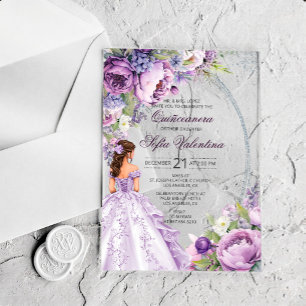 Quinceanera Paars Zilver Acryl Uitnodiging