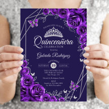 Quinceanera Paars Zilver Bloem